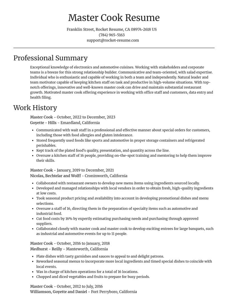 master cook misc resume focal point template 2 foc