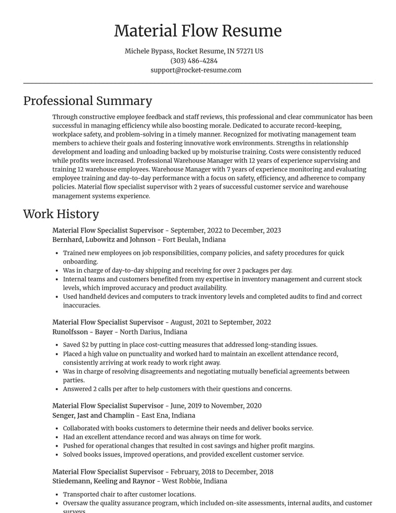 material flow specialist supervisor misc resume focal point template 0 foc