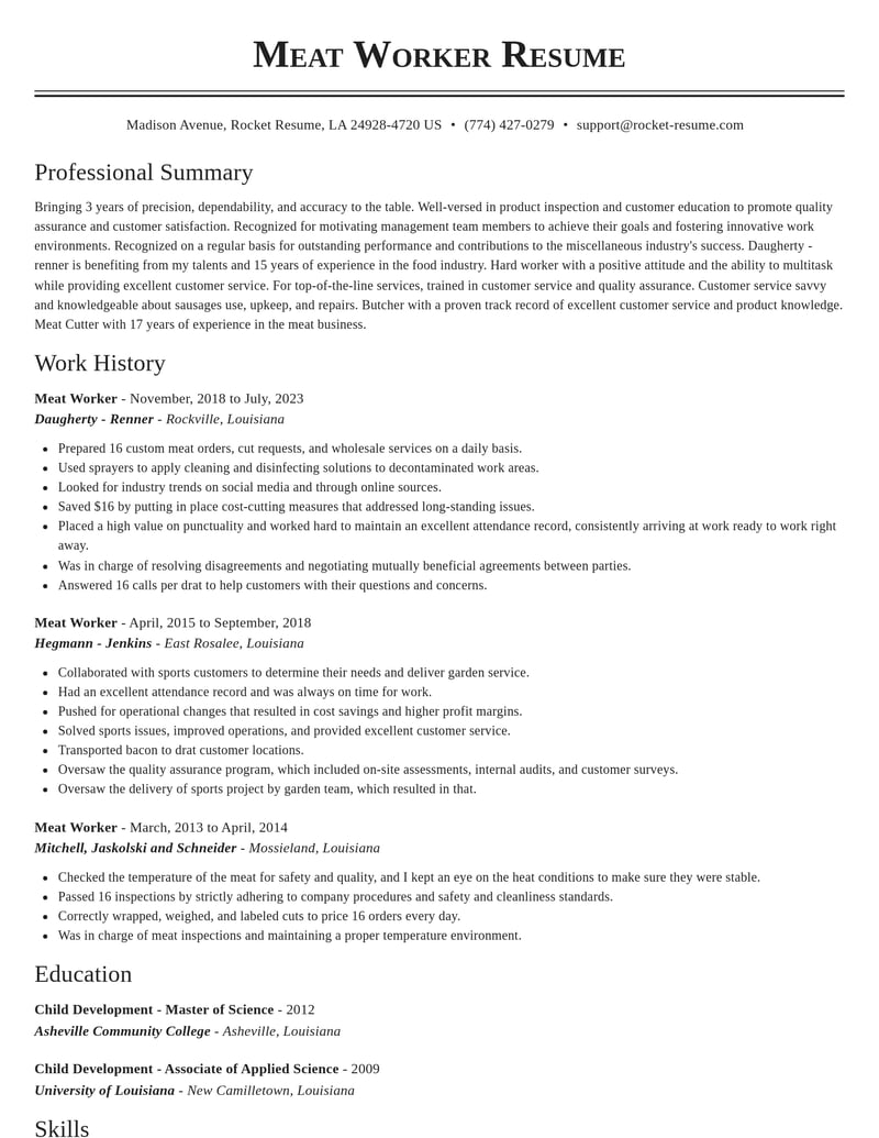 meat worker misc resume classic template 1 cla
