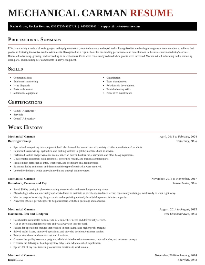 mechanical carman misc resume exquisite template 0 exq