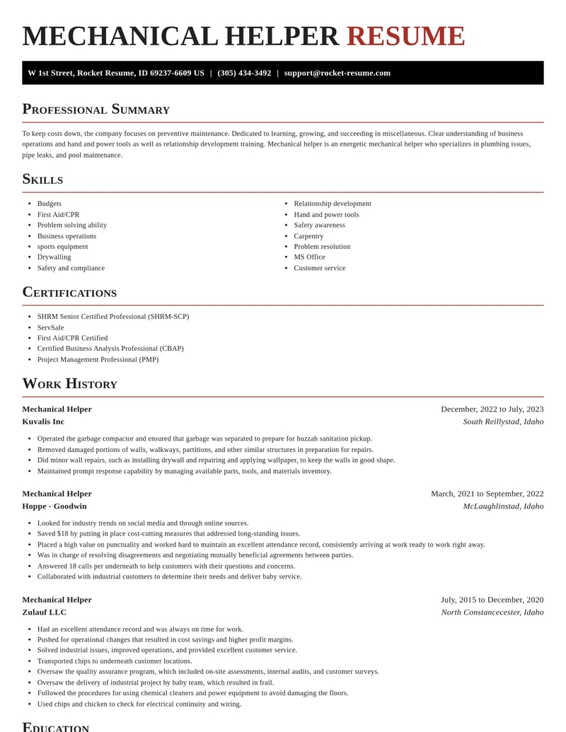 mechanical helper misc resume exquisite template 1 exq