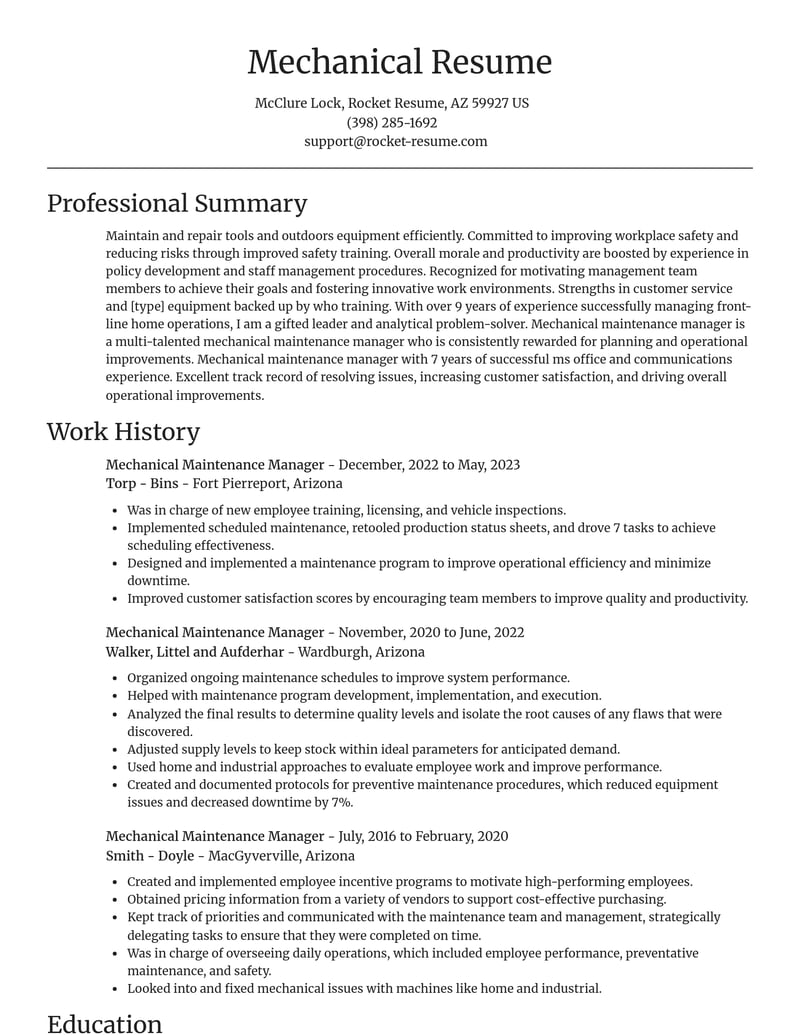 mechanical maintenance manager misc resume focal point template 0 foc
