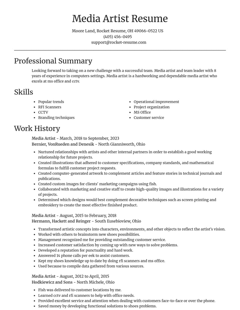media artist misc resume focal point template 2 foc