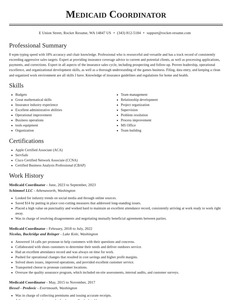 medicaid coordinator misc resume classic template 0 cla