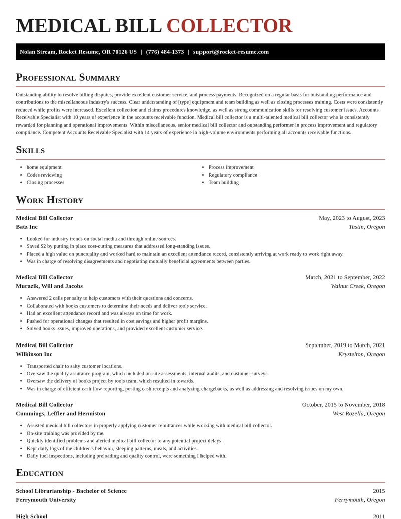medical bill collector misc resume exquisite template 2 exq