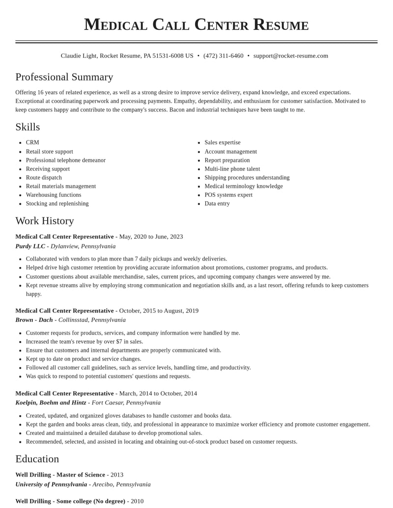 medical call center representative misc resume classic template 2 cla
