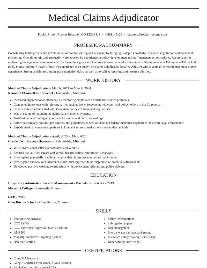 medical claims adjudicator misc resume elegant template 0 ele