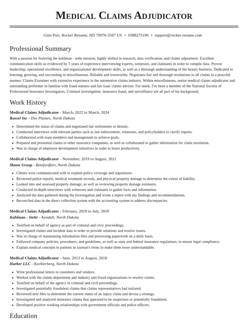 medical claims adjudicator misc resume classic template 1 cla