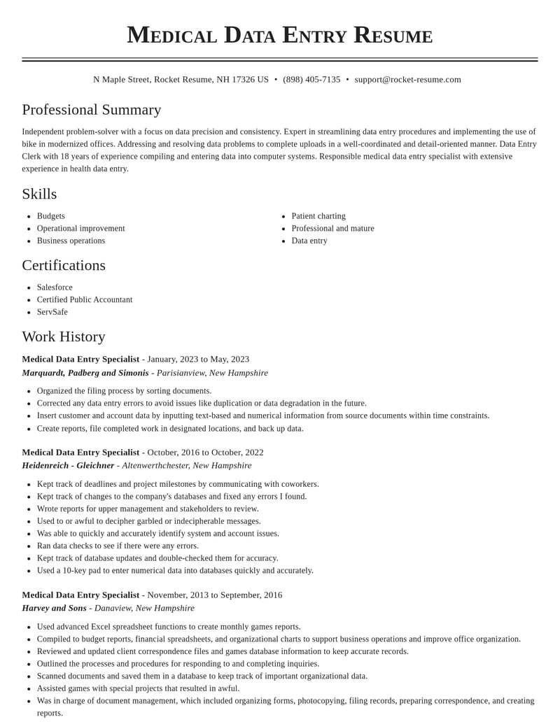 medical data entry specialist misc resume classic template 0 cla