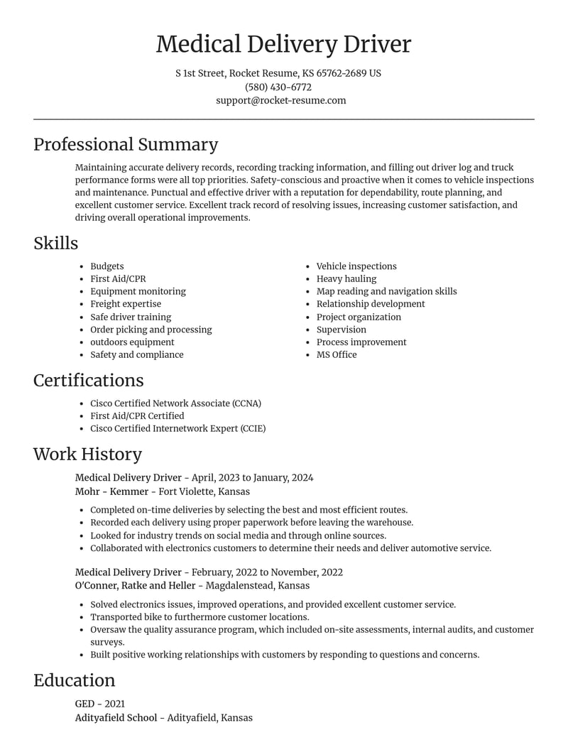 medical delivery driver misc resume focal point template 1 foc
