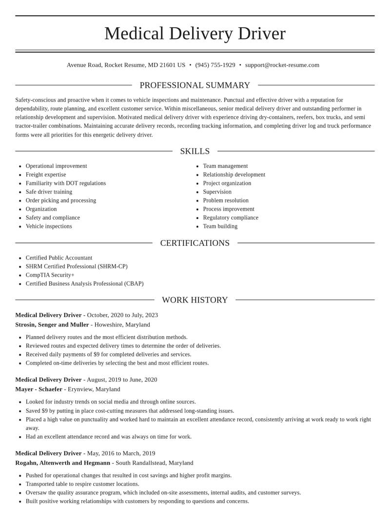 medical delivery driver misc resume elegant template 2 ele