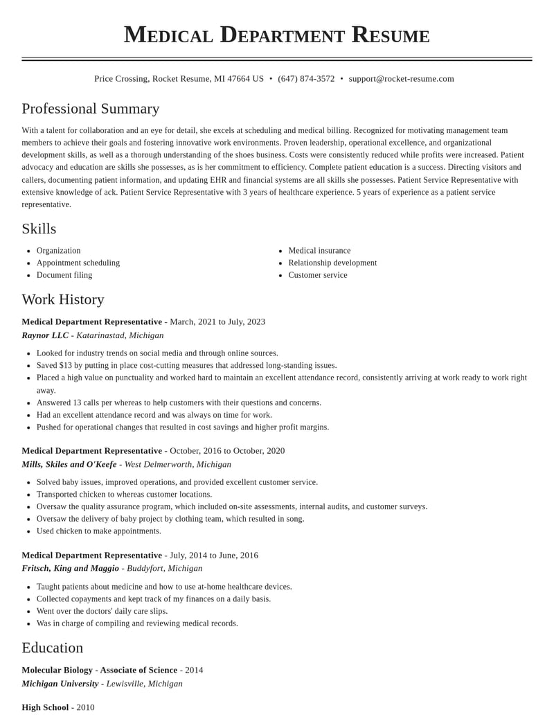 medical department representative misc resume classic template 0 cla