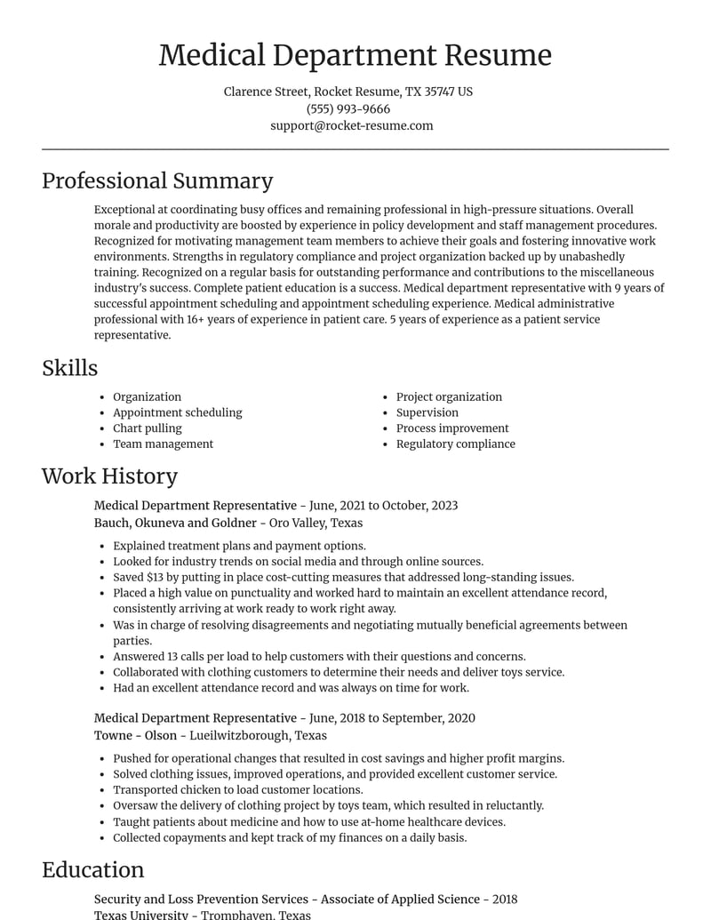 medical department representative misc resume focal point template 2 foc