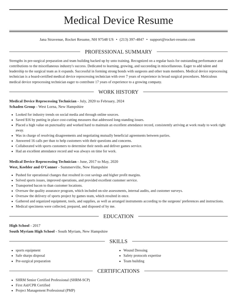 medical device reprocessing technician misc resume elegant template 2 ele