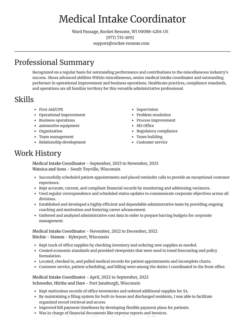 medical intake coordinator misc resume focal point template 0 foc