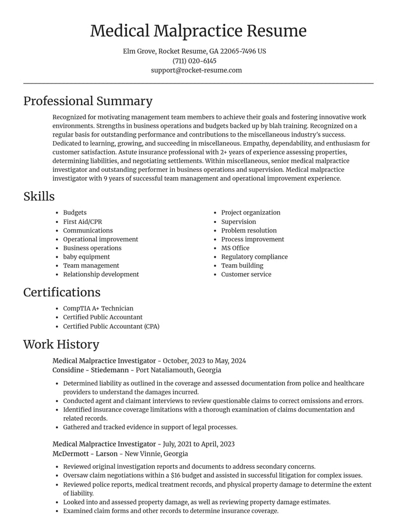 medical malpractice investigator misc resume focal point template 1 foc