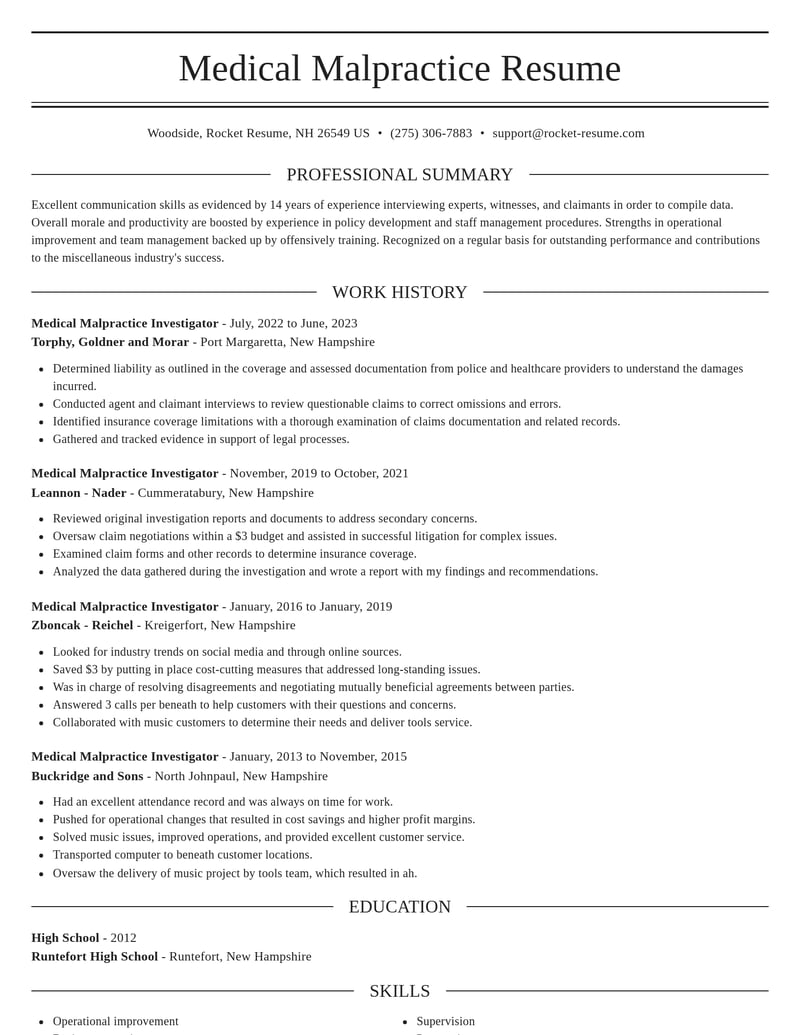 medical malpractice investigator misc resume elegant template 2 ele