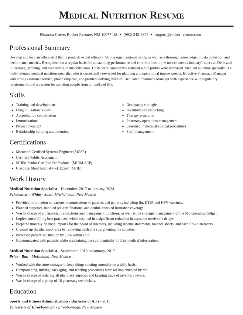 medical nutrition specialist misc resume classic template 1 cla