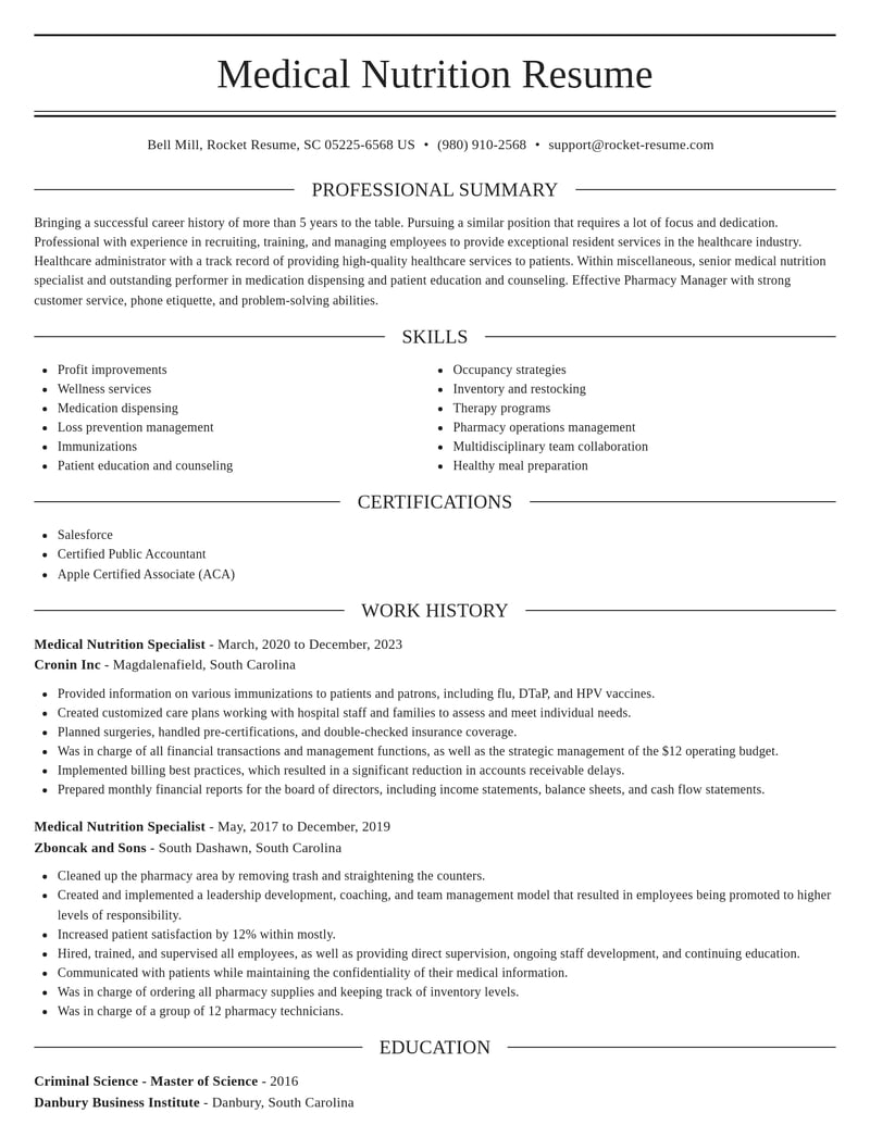 medical nutrition specialist misc resume elegant template 2 ele