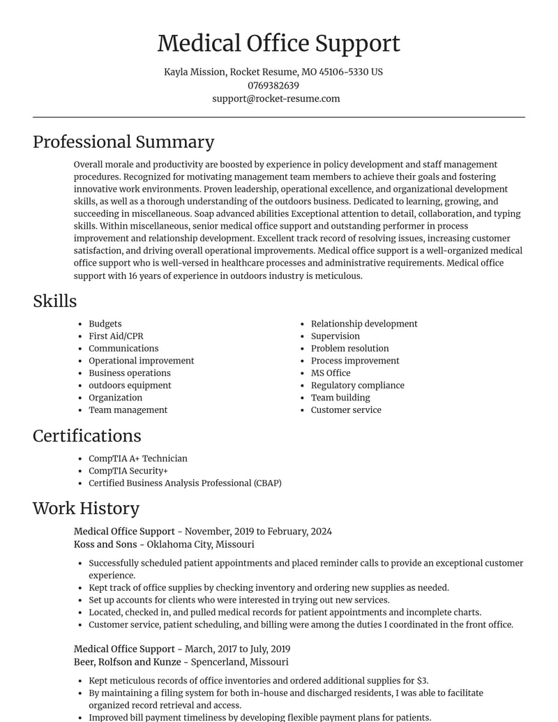 medical office support misc resume focal point template 0 foc