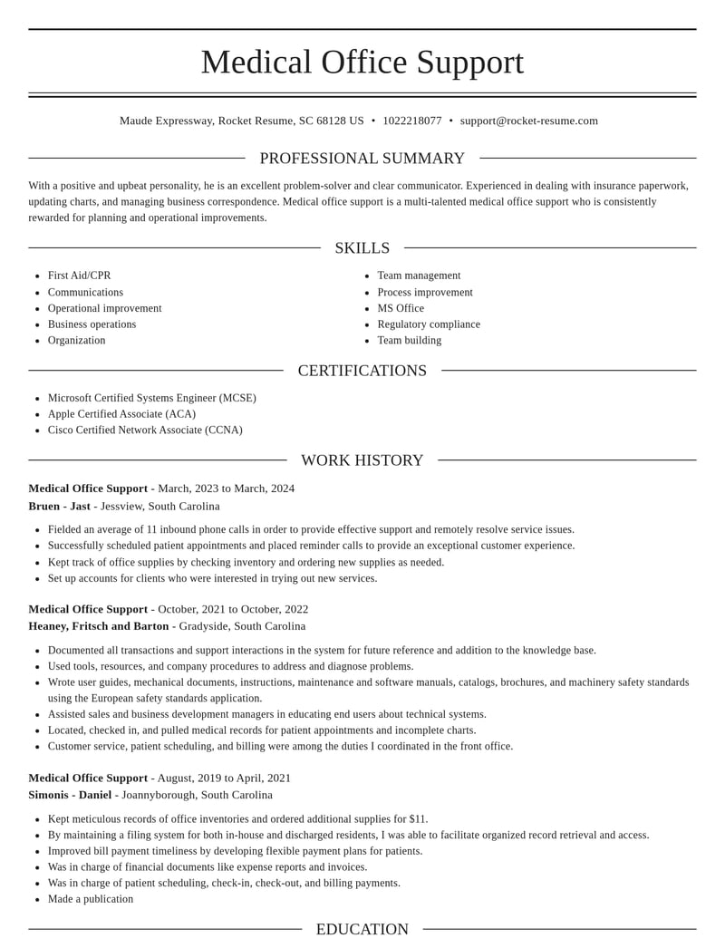 medical office support misc resume elegant template 2 ele