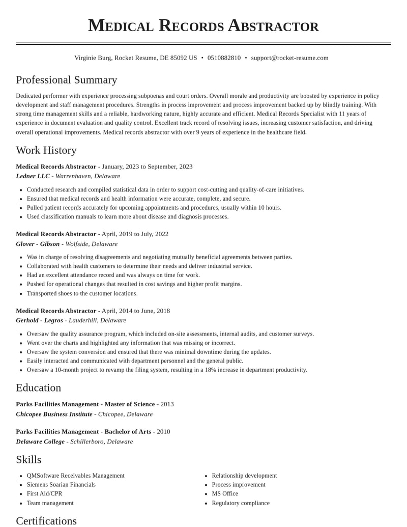 medical records abstractor misc resume classic template 1 cla