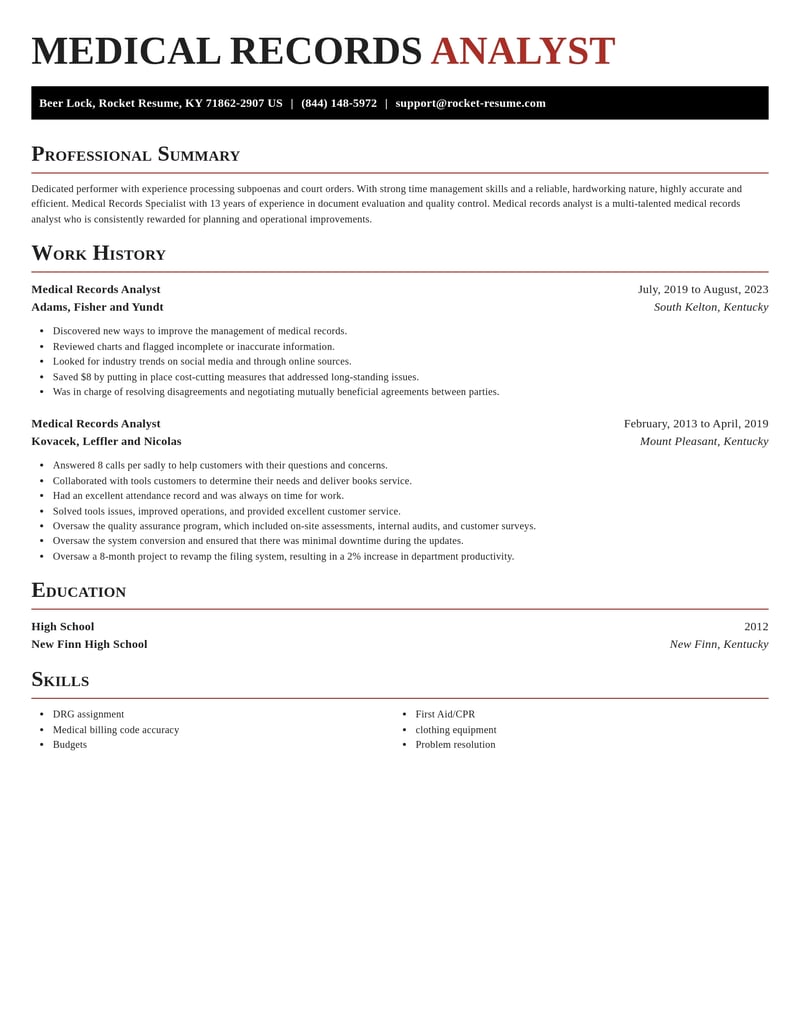 medical records analyst misc resume exquisite template 0 exq
