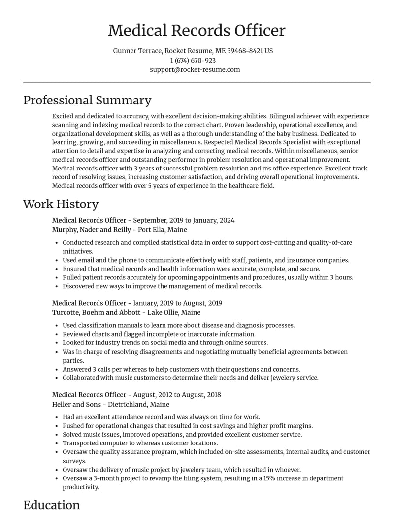 medical records officer misc resume focal point template 0 foc