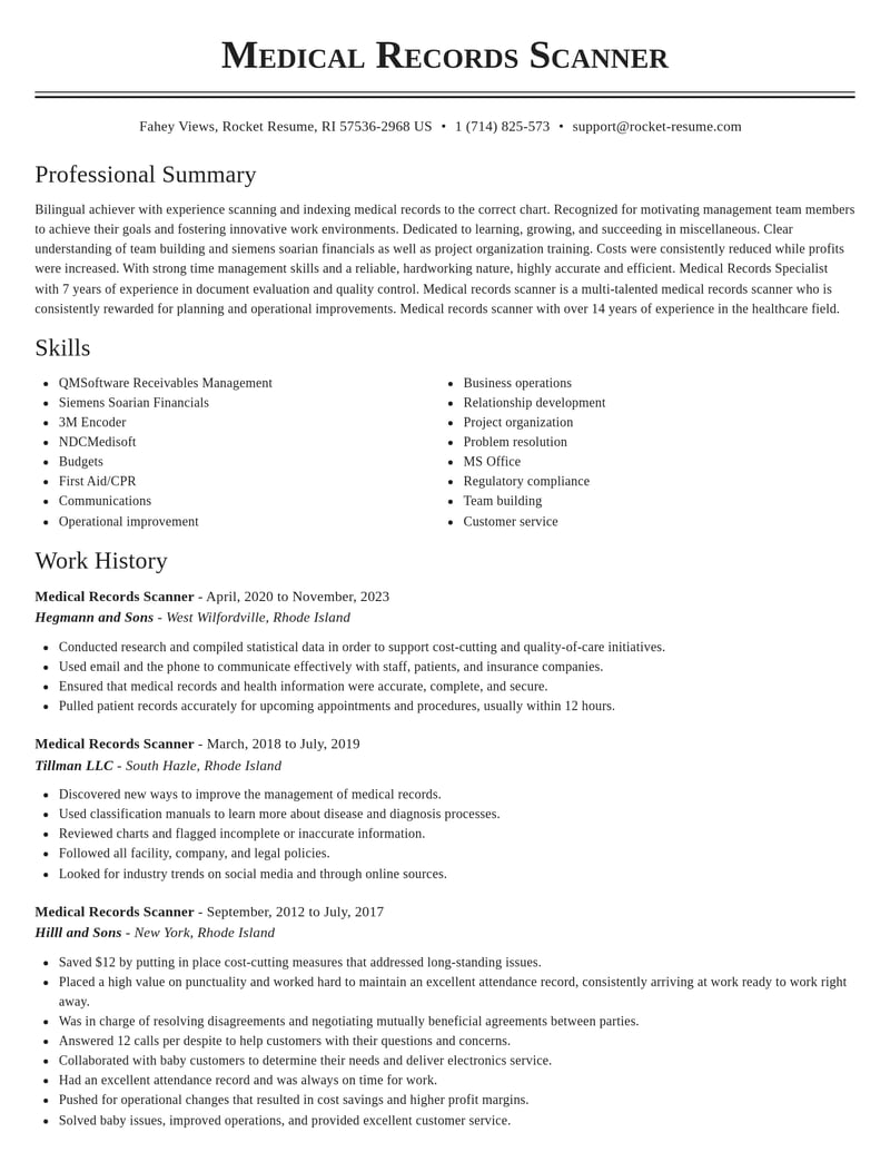 medical records scanner misc resume classic template 1 cla