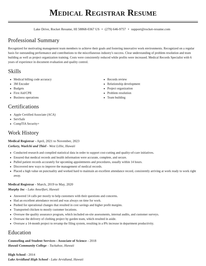 medical registrar misc resume classic template 2 cla