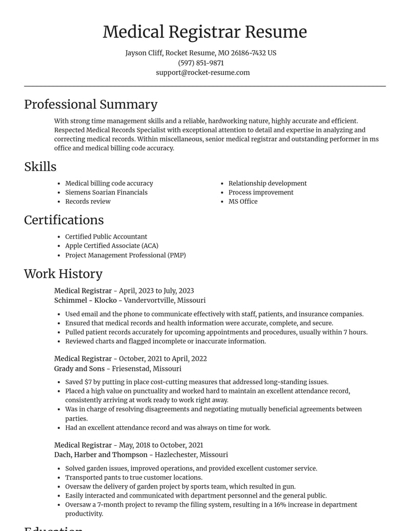 medical registrar misc resume focal point template 2 foc