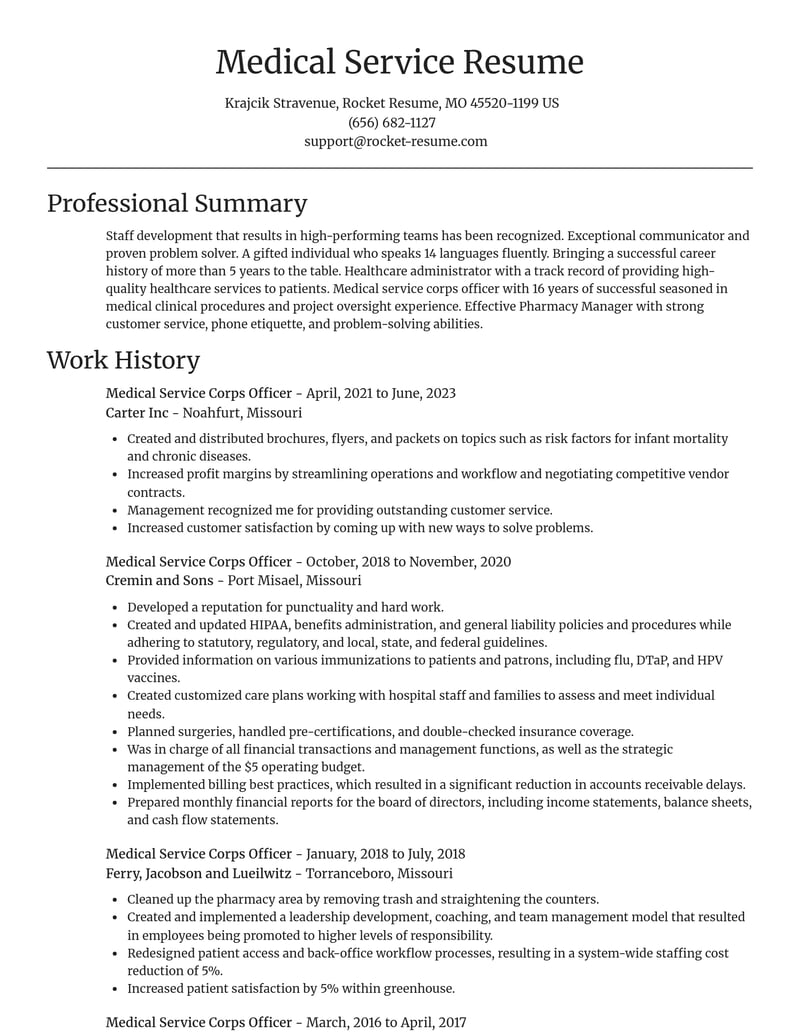 medical service corps officer misc resume focal point template 2 foc
