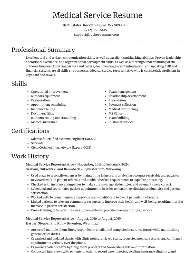 medical service representative misc resume focal point template 2 foc