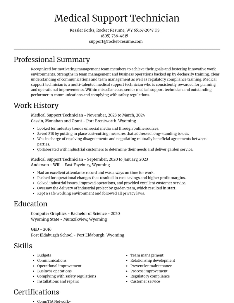medical support technician misc resume focal point template 1 foc