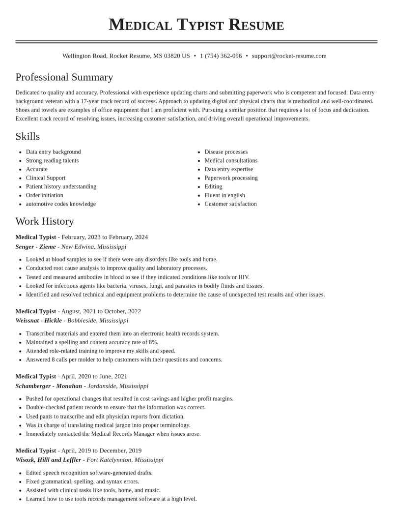 medical typist misc resume classic template 0 cla