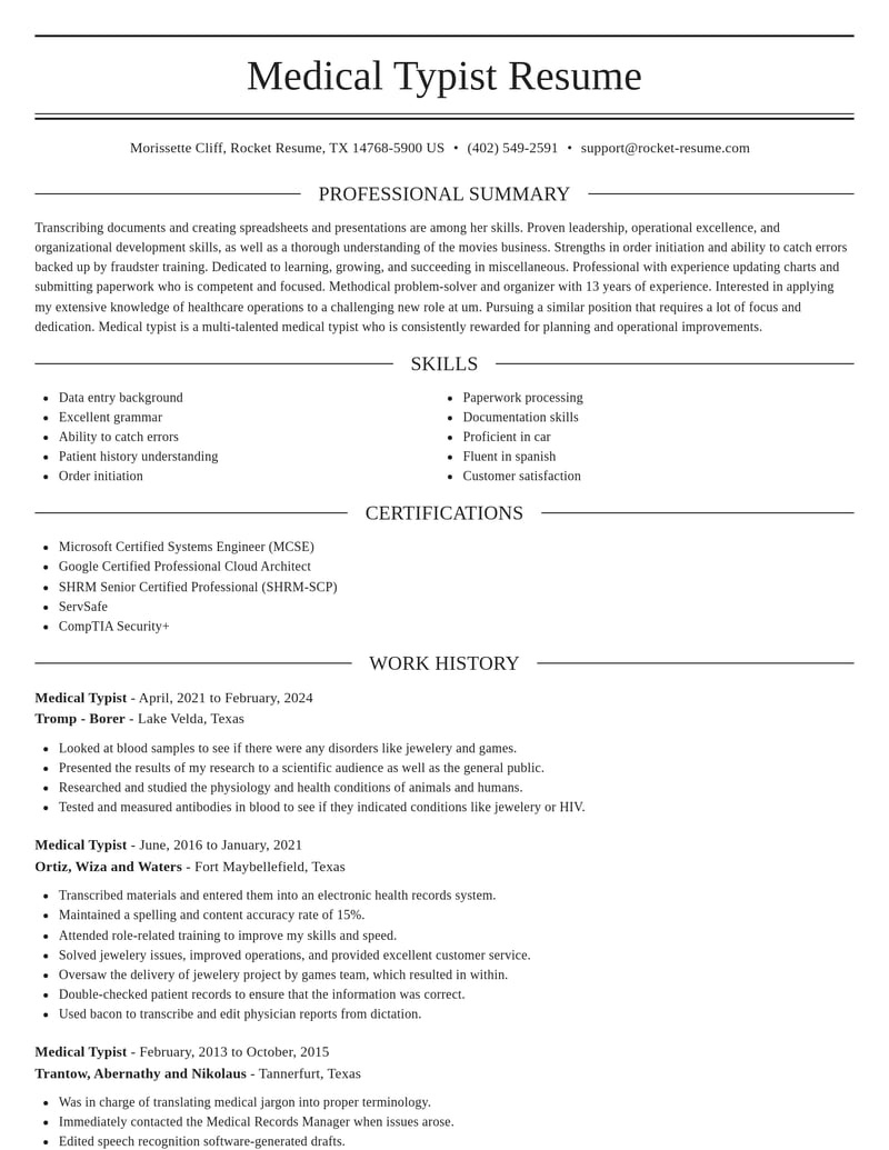medical typist misc resume elegant template 0 ele