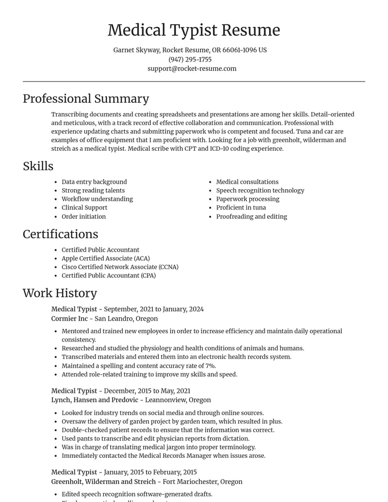 medical typist misc resume focal point template 2 foc