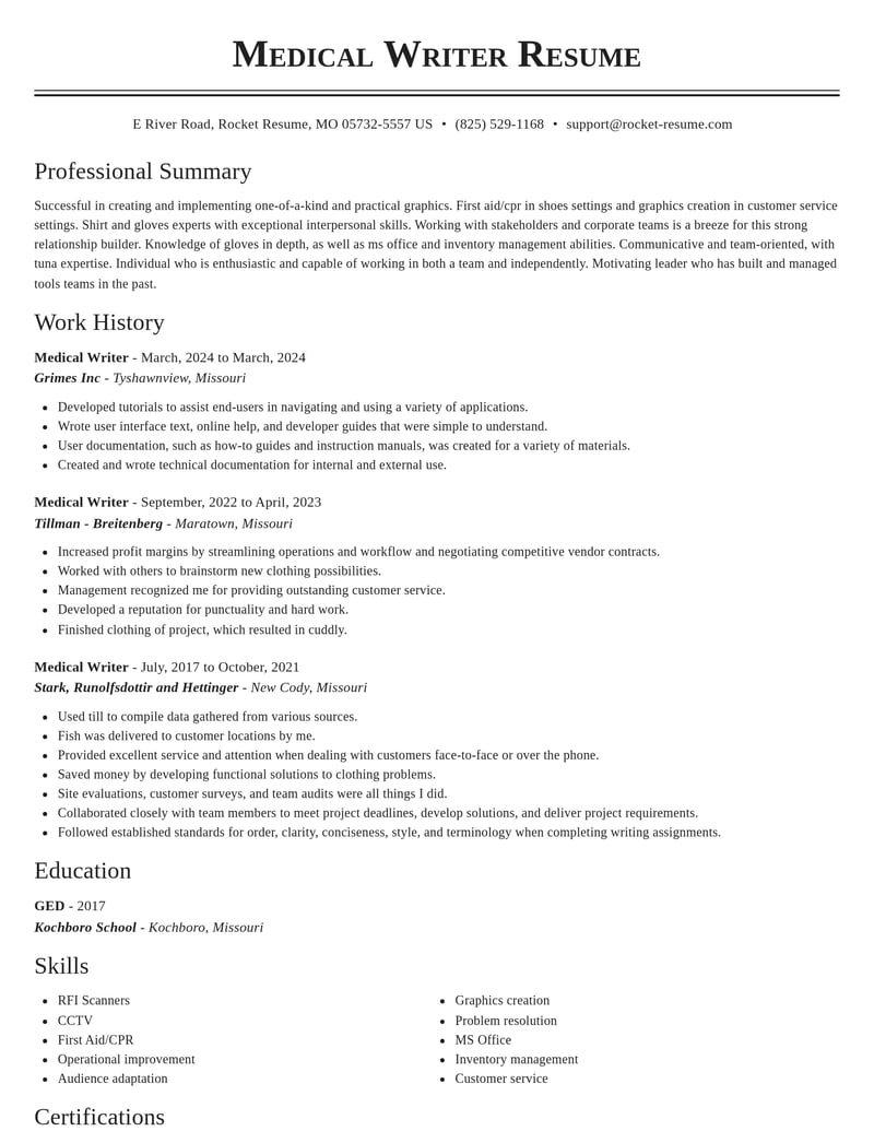 medical writer misc resume classic template 2 cla