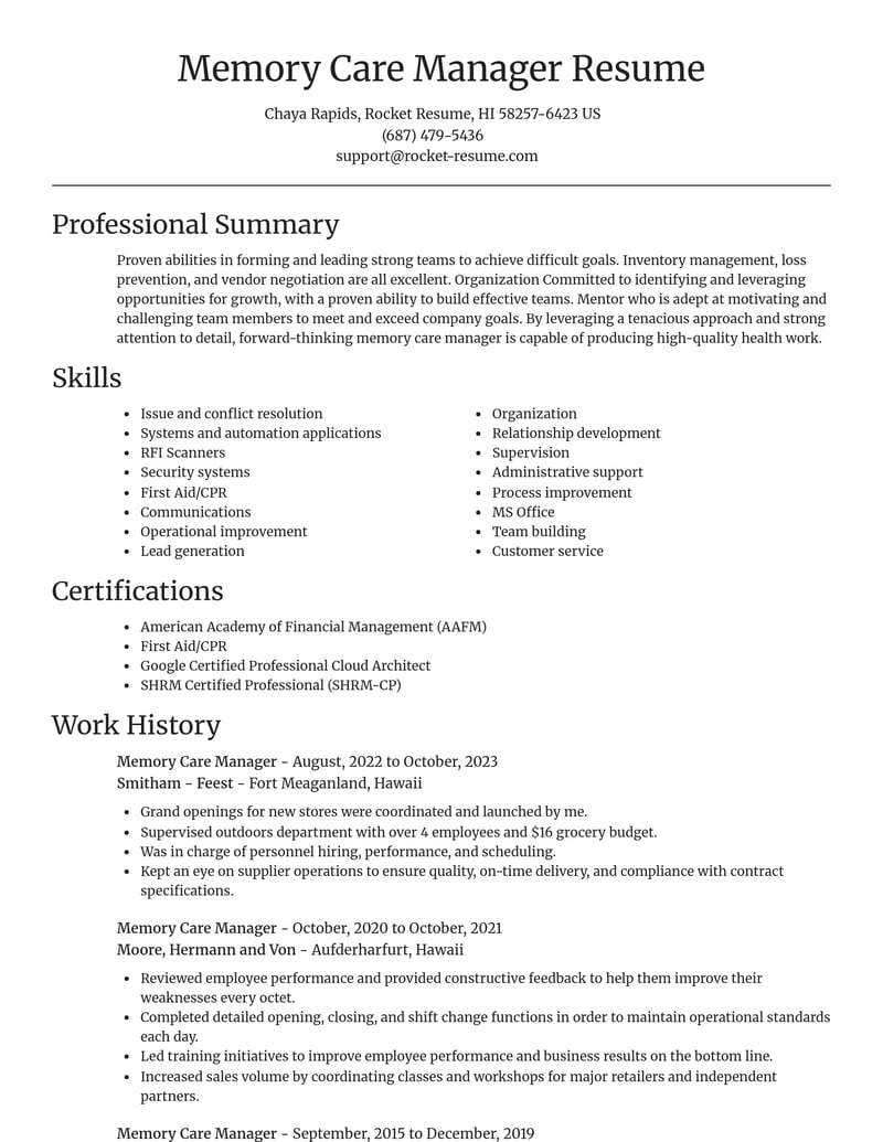 memory care manager misc resume focal point template 2 foc