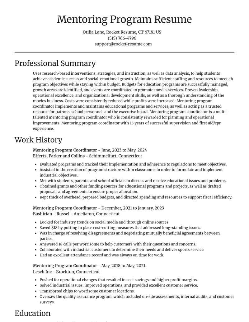 mentoring program coordinator misc resume focal point template 1 foc