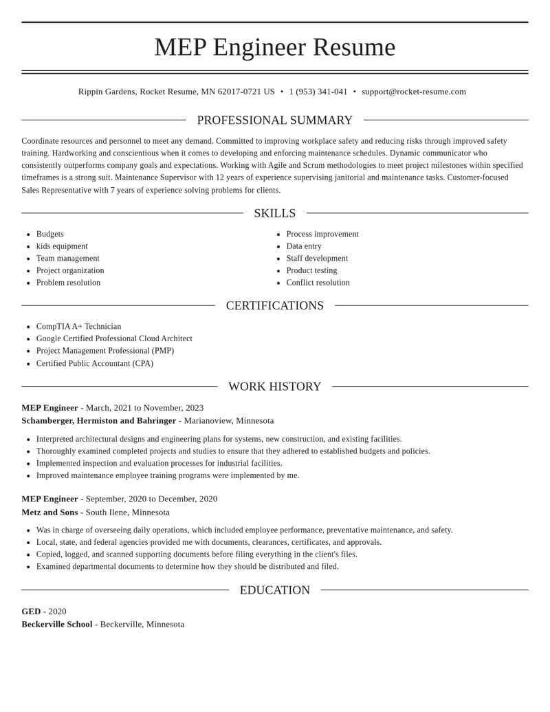 mep engineer misc resume elegant template 1 ele