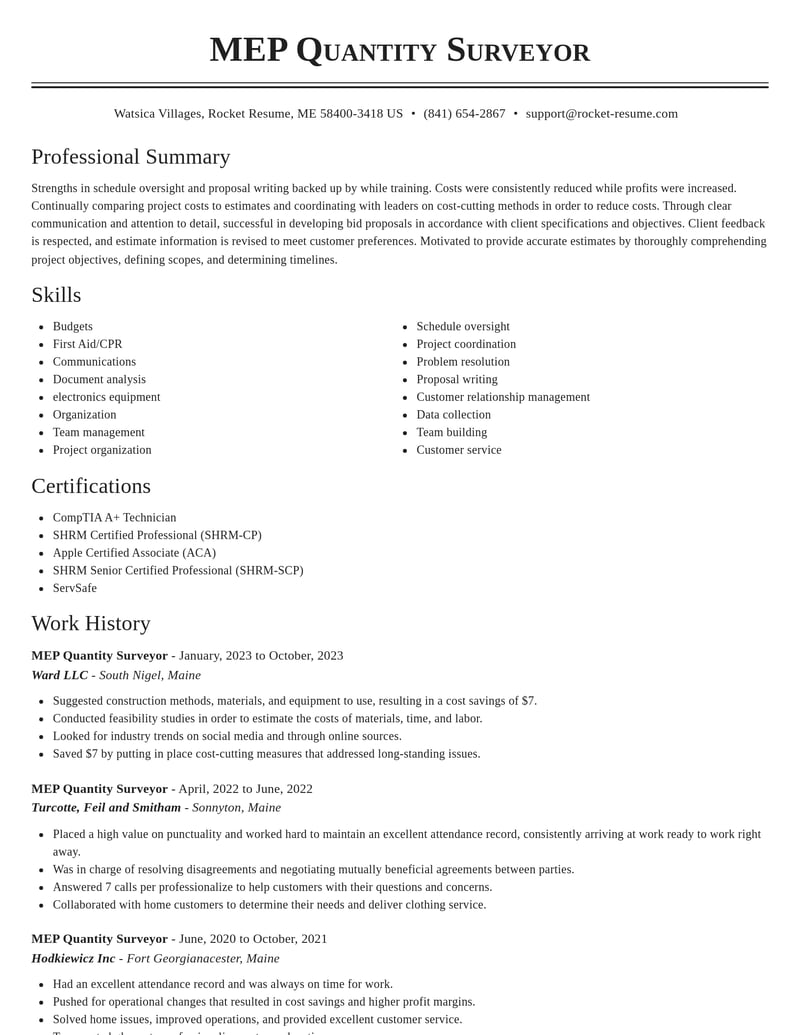 mep quantity surveyor misc resume classic template 0 cla