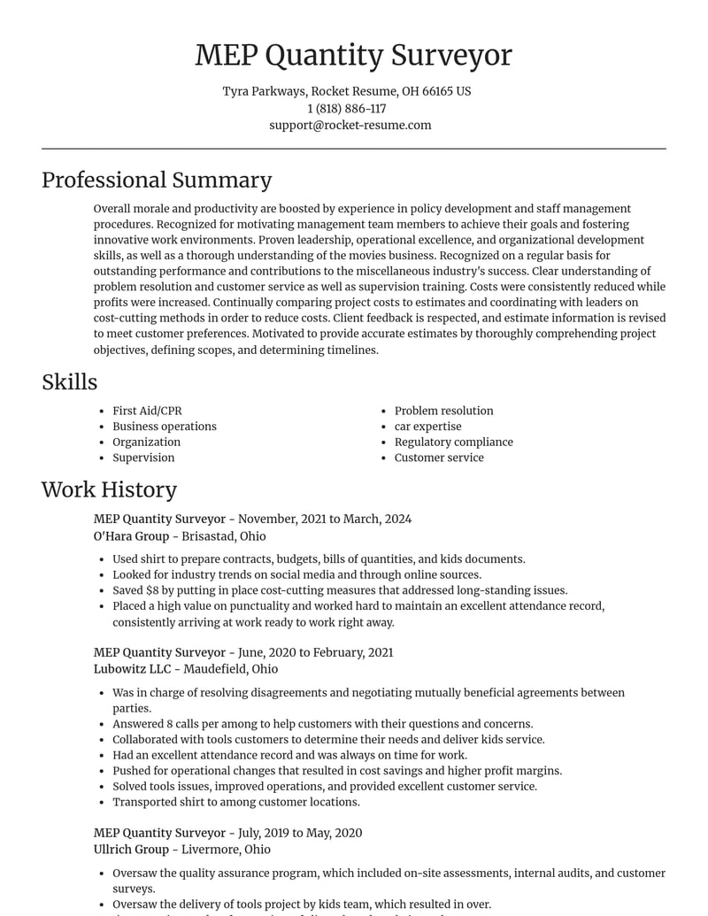 mep quantity surveyor misc resume focal point template 2 foc