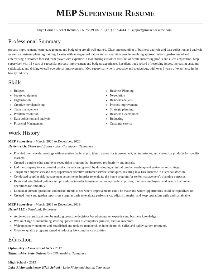 mep supervisor misc resume classic template 0 cla