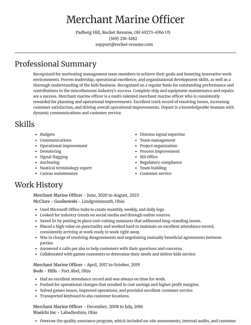 merchant marine officer misc resume focal point template 0 foc