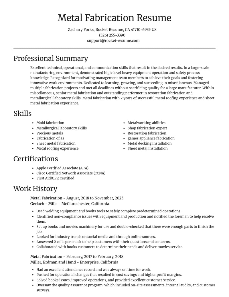 metal fabrication misc resume focal point template 0 foc
