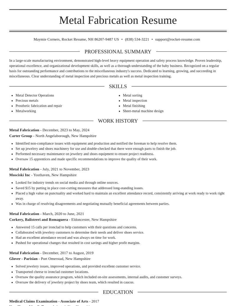 metal fabrication misc resume elegant template 1 ele