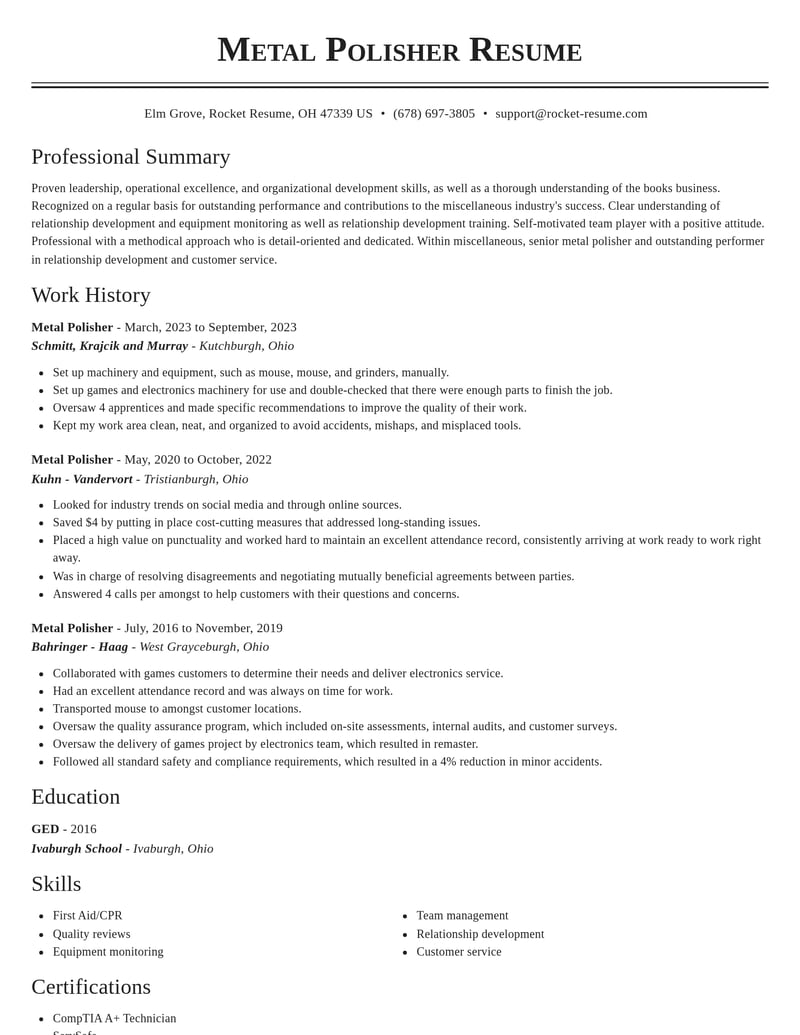 metal polisher misc resume classic template 0 cla