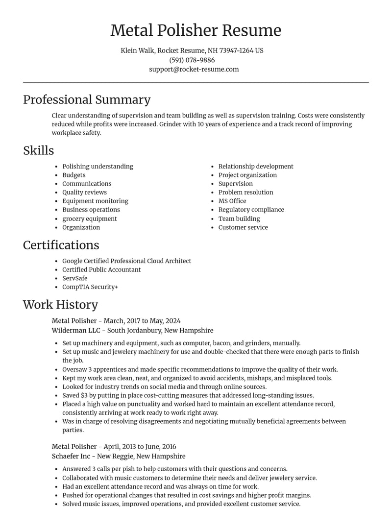 metal polisher misc resume focal point template 2 foc