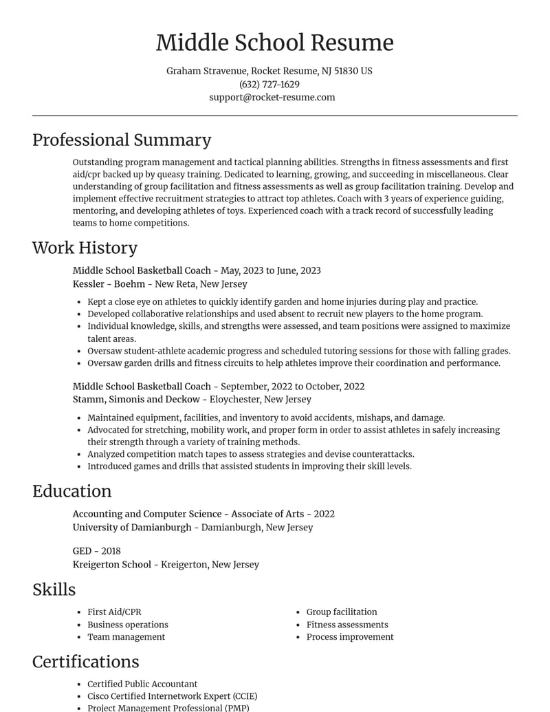 middle school basketball coach misc resume focal point template 1 foc